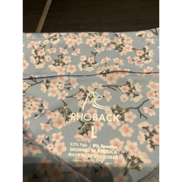 Rhoback Men's Large Green Floral Short Sleeve Polo Shirt Golf Casual Comfort - Picture 3 of 4